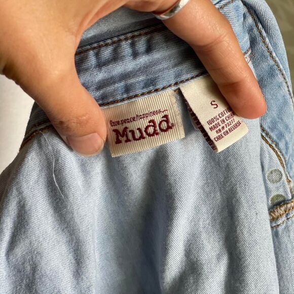 Mudd‎ Studded Denim Punk Sleeveless Button Down Shirt Grunge Western Size S - Picture 6 of 8